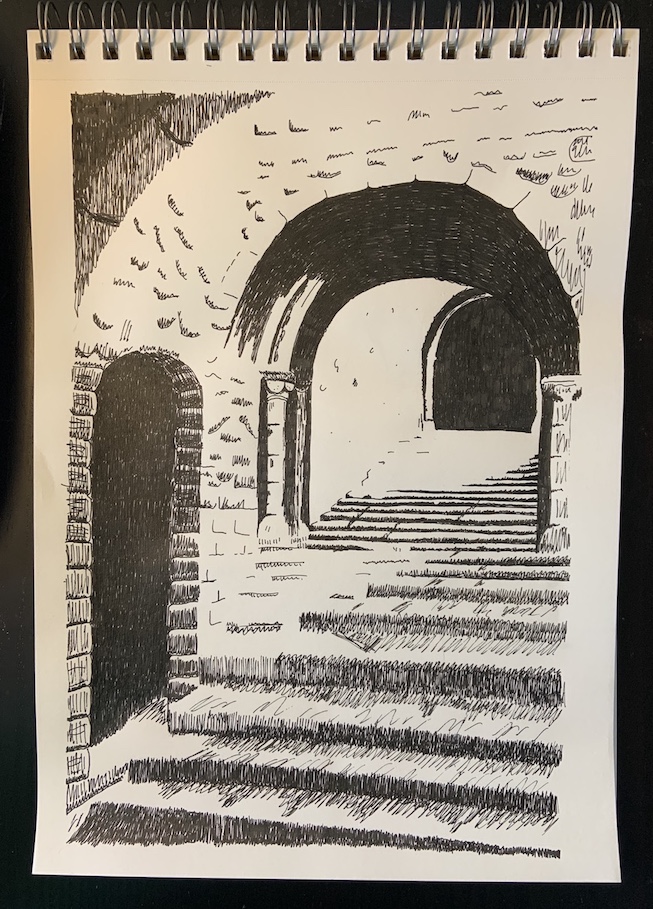 Drawing of castle stairs