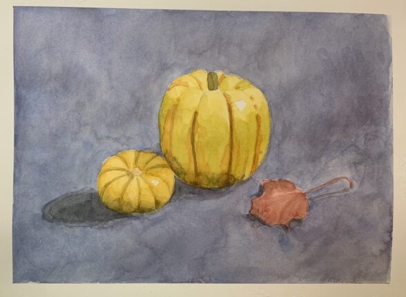 Small pumpkin watercolor still life